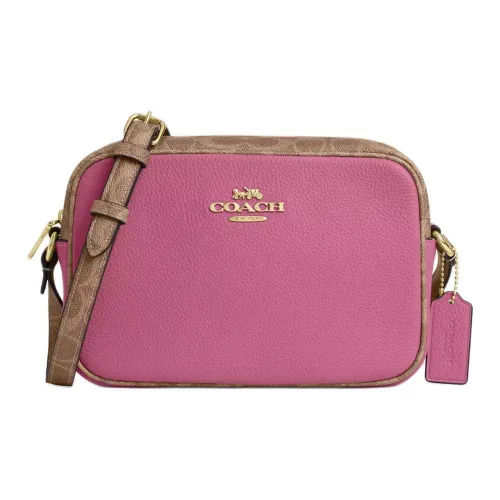 COACH Jamie Litchi Grain Leather Signature Canvas Camera Bag Crossbody Bag Medium Women's Pink
