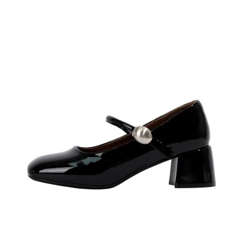 Shoe Lady Низкий вырез Маленькие кожаные туфли с грубым каблуком Мэри Джейн Женские