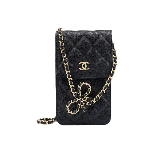 CHANEL Зернистая текстура кожа личи коровья кожа чехол для телефона маленький женский черный