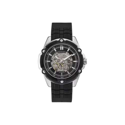 GUESS Мужские часы Автоматический механический механизм Силиконовый ремешок 47 мм Часы с циферблатом в стиле "скелет"