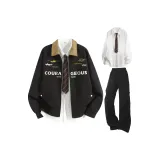 Чёрная+Белая рубашка + Чёрные повседневные штаны