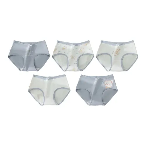 Lanza [5 шт Набор] Маленький Pink Bear + Большой Pink Bear + Полный принт Маленький Pink Bear + Синий Основа Геометрический Медвежонок + Синий Основа Big Head Медвежонок Женские Трусики-бикини