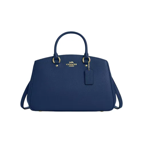 COACH Savannah Пескоструйная кожа Сумка через плечо Сумка Большая Женская Темно-синяя