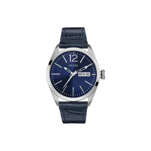 GUESS Наручные часы Кварцевый механизм Кожаный ремешок 45 мм Синий циферблат Мужские часы