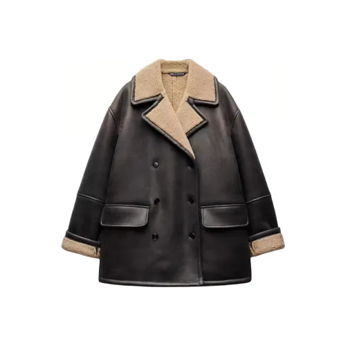 ZARA ZW Series Зебровый принт Зеленый Женское пальто