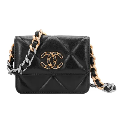 CHANEL 19Bag Sheepskin Coin Wallet Pouch Women's Black