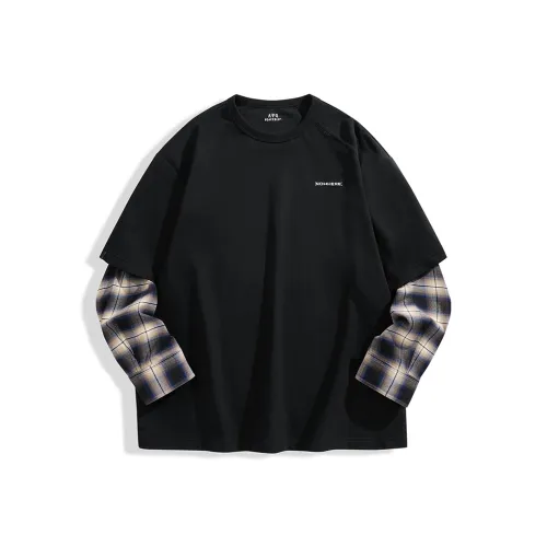 PEACEBIRD MEN Свободный крой Круглый вырез Вышивка Mock Два предмета Длинный рукав Т-рубашка Мужская