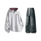 Комплект одежды (Топ в цвете Белый Фотиния Серый + Штаны в цвете Винтажный Синий)