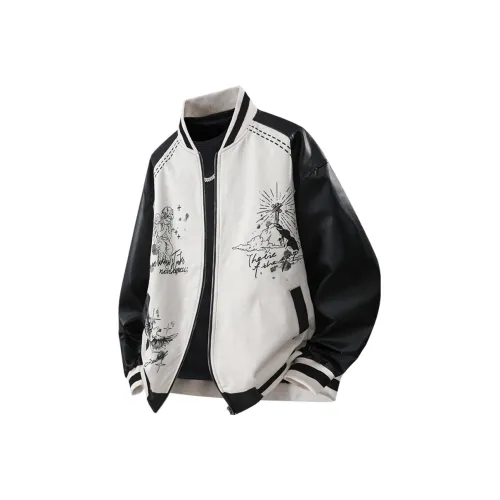 PGNC CHIC Бейсбольная куртка Круглый вырез Лоскутный принт Куртка Унисекс