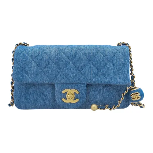 CHANEL Classic Flap CF Small Gold Ball Denim Сумка через плечо Мини Женская Джинсовый синий
