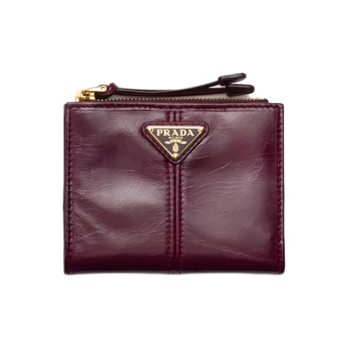 PRADA Телячья кожа Кошелек Маленький Женский Бордовый