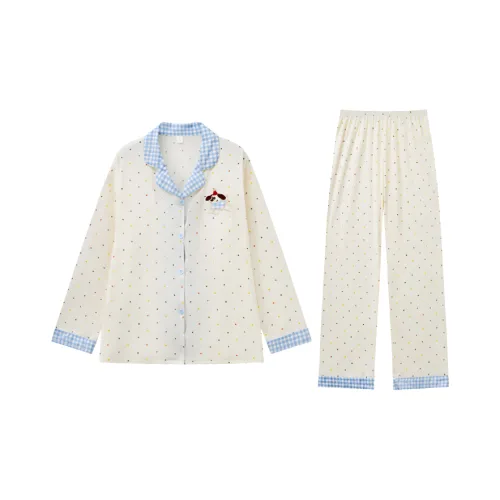 Bubble Trap Гороховый узор Медвежонок [Длинный рукав] Брюки Женские Пижамные комплекты