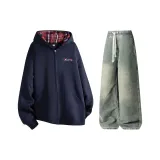 Комплект одежды (Темно-синий топ + Желтые грязные штаны)