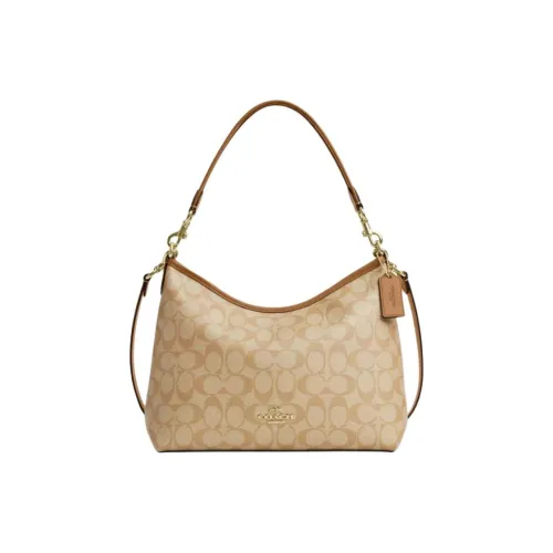 COACH Лорел Покрытие Холст Кожаная Вставка Сумка-Хобо Сумка через плечо Сумка Большая Женская Светлый Хаки