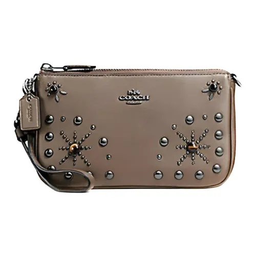 COACH NolitaWristlet Однотонный Кожа Stud Zip Маленькая Сумка через плечо Клатч Маленькая Женская Кофейная