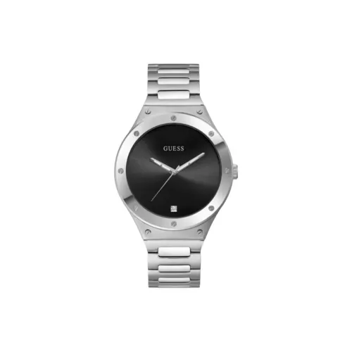 GUESS Мужские часы Кварцевый механизм Ремешок из нержавеющей стали 44 мм Черный циферблат