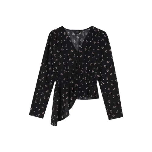 LOUISY AO Черная подошва Розовые цветы Женские рубашки