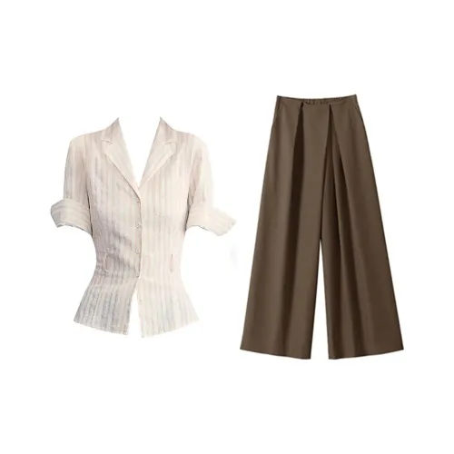 MARIE·COCO Полосы Рубашка+Брюки Женские Повседневные костюмы