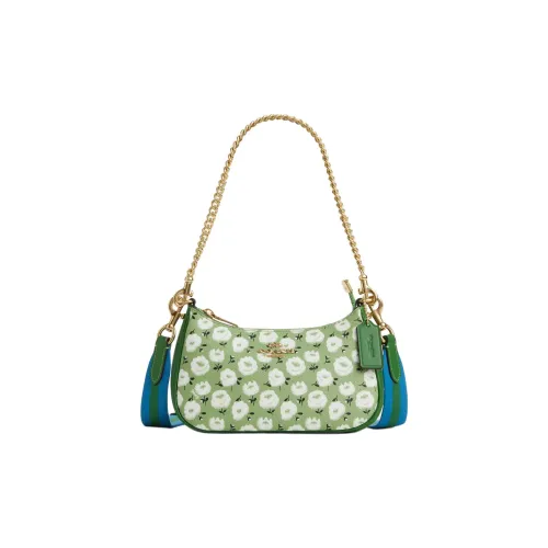 COACH Teri Покрытый холст Через плечо Подмышечный Сумка на плечо Мини Женские Зеленый