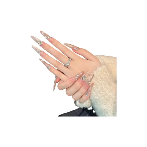 SHAQINUO [Розовый Красота] Премиум Ручная работа Кожа Улучшающий Длинный Ногтик 35 мм Искусственный Ногтик Заостренный Тип Розовый Смывающийся Французский