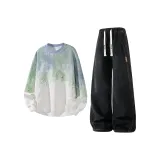 Зелёный топ + чёрные штаны