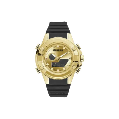 GUESS Мужские часы Кварцевый механизм Силиконовый ремешок 48 мм Золотой циферблат