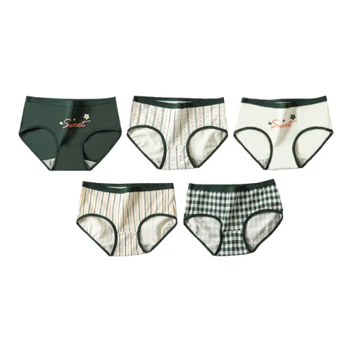 Lanza [5 шт Набор] Пшеница + Клетчатый + Полоска + Белое основание Цветочный + Зеленый с цветами Flowers Женские Трусики-бикини