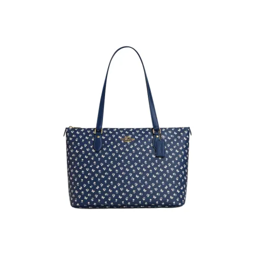 COACH Gallery Покрытый холст Тоут Сумка Сумка для покупок Сумка Сумка через плечо Большая Женская Синяя