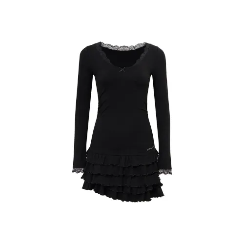 Ariseism Кружево Длинный Рукав Платье Для ОСЕНИ Женский Юбка Женский