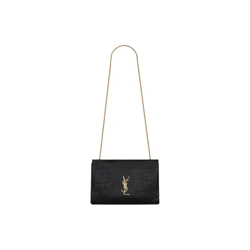 SAINT LAURENT Kate Крокодиловый узор Тисненый Коровья кожа Сумка через плечо Средняя Женская Черный Кирпич
