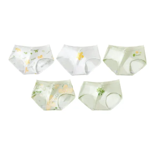 Lanza [5 шт Набор] Два Flowers + Зеленый с принтом + Белое основание с принтом + One Цветочный + THREE Маленькие Flowers Женские трусики-бикини