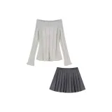 Хаки Трикотаж + Серый с оборками Юбка, Комплекты Одежды