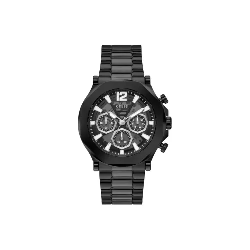 GUESS Мужские часы Кварцевый механизм Ремешок из нержавеющей стали 46 мм Черный циферблат