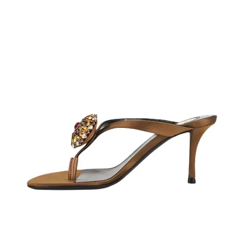 SAINT LAURENT Резина Подошва Нет Особенный Эффект Шлепанцы 9 см Женские Коричневый