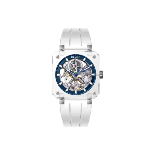 OBLVLO Glacier Collection Автоматический Механический Механизм Резиновый Ремешок Часы Мужские Часы Синий Циферблат