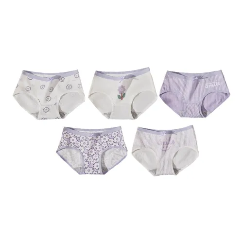 Lanza [5 шт Набор] Полосы Смайлик + One Цветочный + Белое основание Маленький цветок + Фиолетовое основание Маленький цветок + Фиолетовое основание Письмо Женские Трусики-бикини