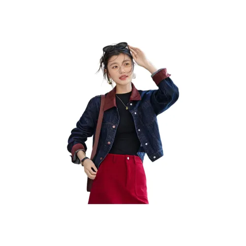 Dme Темный деним синий женский джинсовый куртка