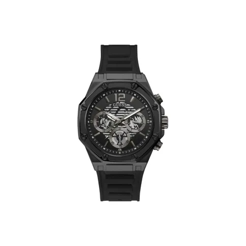 GUESS Мужские часы Кварцевый механизм Силиконовый ремешок 44 мм Черный циферблат