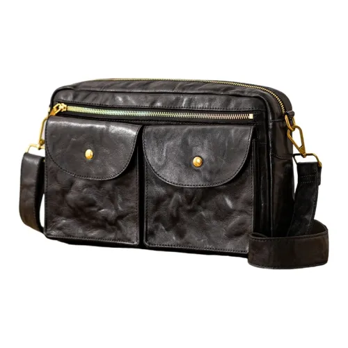 Back Step Сумка через плечо из крупнозернистой текстуры кожа коровы унисекс черный