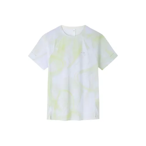 ANTA Running Collection Рукав с оборотом Бег T-рубашка Женская Лаймово-зеленый С принтом по всей поверхности