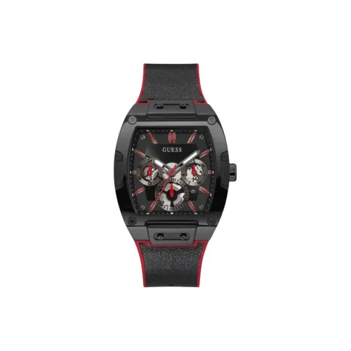 GUESS Наручные часы Кварцевый механизм Кожа Силиконовый ремешок 43 мм Черный циферблат Мужские часы