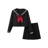 Красный арочный галстук, длинный рукав, короткая юбка, комплект одежды