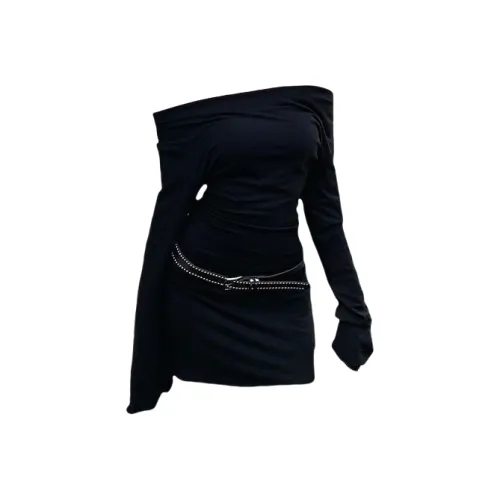 MITX Черные Женские Длинные Платья с Длинными Рукавами