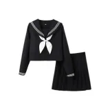 Белый воротник, длинные рукава, короткая юбка, комплект одежды