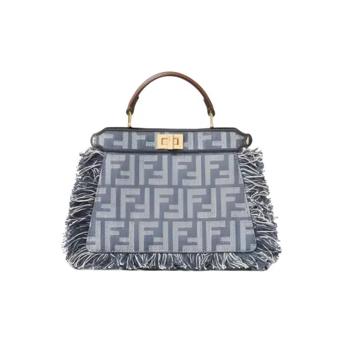 FENDI Peekaboo ISeeU PetiteСумка С Жаккардовым Узором FF С Эффектом Денима Синего Цвета