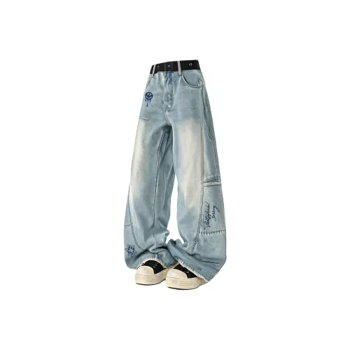 Qnxeey Синий Унисекс Джинсы