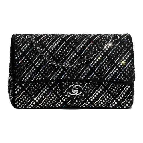 CHANEL Classic Flap CF Twill Soft Nappa Crystal Crossbody Mini Women's Black