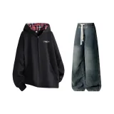 Комплект (черный топ+винтажные синие брюки)