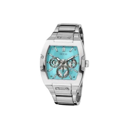 GUESS Мужские часы Кварцевый механизм Ремешок из нержавеющей стали 41,5 мм Синий циферблат