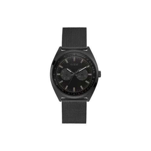 GUESS Мужские часы Кварцевый механизм Ремешок из нержавеющей стали 42 мм Черный циферблат